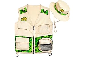 KIDZ@PLAY Safari Kidz Outdoor Explorer Kit - Camouflage Cargo Vest and Hat Set, Backyard Nature Adventures, Washable Costume for Boys and Girls …