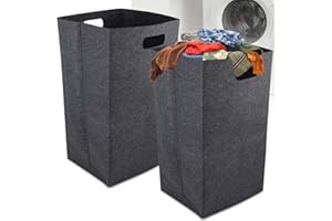 GBKDQQ Lot de 2 paniers à linge en feutre - 60 l - Pliable - Grand panier à linge épais - Pour chambre à coucher, salle de bain - Gris foncé