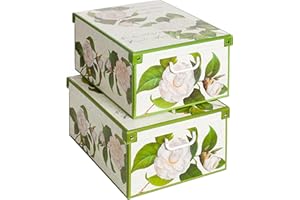 LAVATELLI Kanguru SET 2 Cajas organizadoras de almacenamiento ropa, almacenaje decorativas en carton, 39x50x24cm, para armario, baul, bolsas, ropa, juguetes, jardineria, con tapa, CAMELIAS