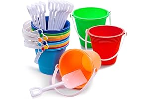 Sloosh 12 Sets Sandspielzeug mit Schaufeln für Kinder Strand Eimer Spielzeug Sandspielzeug Kinder Party Favors Eimer Set Kunststoff Eimer mit Griffen