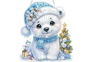 Lxmsja 5D Diamond Painting Weihnachten Anhänger, Eisbär Diamond Painting Fensterbilder Kinder Erwachsene, Hängende Ornament Bastelset Geschenk Mädchen 7 8 9 10 11 Jahre, Party Kranz Tür Fenster Deko
