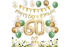 Sage Green Balloons 60th Birthday Decorations Rainllon Happy 60th Birthday Banners And Confetti With Gold Accents,60 Balloons Birthdays Party Decoration For Women Men.