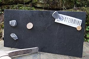 ‎STEINMINE - DESIGNMANUFAKTUR Magnettafel Schiefer 4 In 1 (Magnetwand+Kreidetafel+Pinnwand+Wandbild) Magnetboard inkl 1 x Steinmagnet und 1x Kreidestück, Größen 30x60 cm, 40x60 cm,80x60 cm, 120x60cm (Grey Impact, 120cm x 61cm)