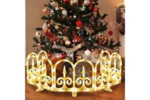 panthem LED Christmas Tree Fence, 5 Pack Total 190CM(L) x 30CM(H), White Plastic - Lighted Christmas Decorative Fence and Borders for Kids, Pets, Flower Bed, Patio, Backyard, Fairy Garden, Wedding