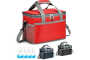 MIZIJIA Sac Isotherme Repas 9L, Petit Sac Repas Isotherme Homme Femmes, Sac Isotherme Repas Bureau, Sac-Glacière Isotherme Pliable, Sac Isotherme Courses Portable avec Bretelles Réglables (Rouge)