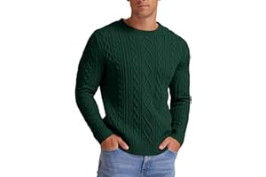 Hisir Męskie swetry z dzianiny kablowej zimowe na co dzień okrągły dekolt gruby ciepły sweter z długim rękawem pulower topy dla mężczyzn UK