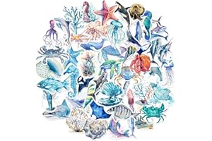Amaxiu zestaw 50 naklejek ze zwierzętami morskimi, wodoodporne samoprzylepne naklejki z rybami naklejki podwodne życie naklejki oceaniczne dla dzieci na przyjęcie urodzinowe notatnik deskorolka