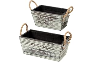 Oairse Juego de 2 maceteros de Madera auténtica, maceteros de Madera Natural, Aspecto cilíndrico Antiguo Vintage en Mal Estado, maceteros Decorativos para Plantar o Decorar, macetero, jardín