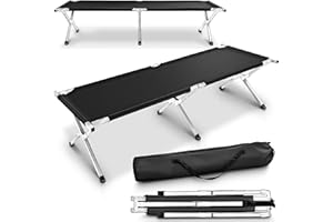 TRESKO Cama Plegable de Camping XL | Camilla para Acampar | catre portátil para Invitados | Tumbona para Exterior e Interior | soporta hasta 150 kg, Bolsa de Transporte