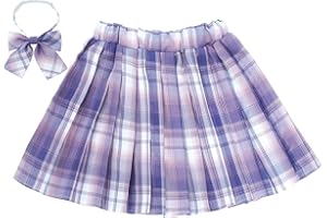 Maeau Jupe Plissée Courte à Carreaux pour Fille Ecoliere Jupe Elastique a la Taille de Collège École Patineuse Tennis, avec Short Intégré, pour Envoyer Un Noeud Papillon, 120-170cm/5-14 Ans