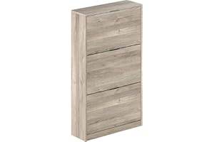 Amazon Brand - Movian Inari 3-door Shoe Cabinet/Cupboard/Organizer, Oak, 25 cm D x 75 cm W x 128 cm H