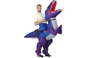 FXICH Nadmuchiwane kostiumy dinozaura dla dorosłych nadmuchiwany kostium T-rex wysadzane dinozaury garnitur zabawny dinozaur sukienka fioletowa