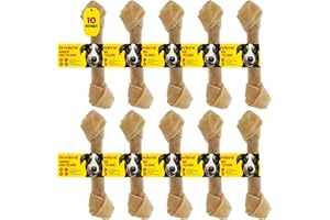 HOWLERS 8" Rawhide Dog Chew Treat Knotted Bones - Pack of 10