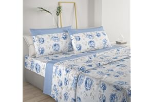 il dolce stile della tua casa set completo lenzuola matrimoniali in puro cotone in fantasia stampata a scelta made in Italy (floreal azzurro)