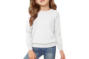 Arshiner Pull pour Fille Col Rond Manches Longues Tricot Unisexe Uniforme Scolaire Sweatshirt Côtelée Uni Coupe Ample 5-11 Ans