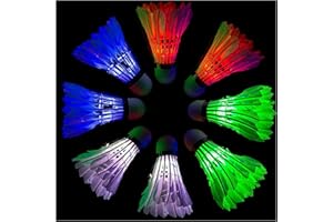 Arespark 8 Pièces LED Volant Badminton, Lueur Badminton Shuttlecock pour Les Activités Sportives Intérieur et Extérieur, Formation, Divertissement, 4 Couleurs