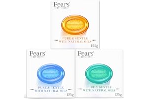 Pears Pure & Gentle Transparent Soap Bar 3 Pack (125g Each) – Natural Oils, Mint Extracts & Lemon Flower Extracts