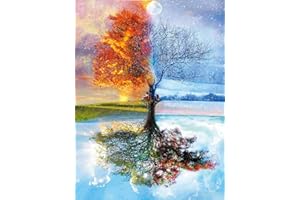 Cross Stitch Kits Stamped, OWN4B Four Seasons Tree Printed Pattern 11CT 14.2x18.1 inch DIY Embroidery Kit (Seasons)