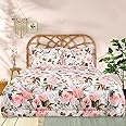 DILIMI Queen Comforter Set, 3 Pieces Queen Size Comforter Sets, Reversible Pink Floral Comforter Queen, Ultra Soft and Fluffy Bedding Comforter Sets with Comforter, 2 Pillowcase