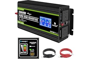 NOVOPAL 2000W Pure Sine Wave Inverter 24V to 230V 240V Car Power Converter with LCD Display, 2 UK Outlets,1 USB Port,Remote Control for Motorhomes, Truck, Boat, Camping, Household, Van