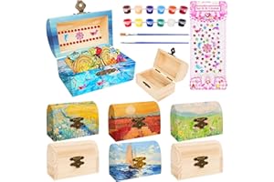 Amentalove 6 Pezzi Scrigno del Tesoro, Scatola in Legno con Coperchio, Cassapanca Scatole in Legno, Mini Scatole in Legno per Dipingere e Creare Feste Pirata di Compleanno 9 x 5.2 x 6.3cm