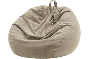 Nobildonna 3 ft Bean Bag Chair Cover (No Filler) 35"×43" Large Stuffed Animal Storage Bean Bag Washable Big Beanbag Chair Cover Premium Corduroy Bean Bag Cover for Adults,Kids,Khaki Gray 300L