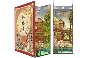 Tonecheer DIY Book Nook Kit, Puzzle 3D in Legno Casa Delle Bambole Miniature da Costruire Modellismo Adulti, Decorazione Creativa Della Libreria con luce LED (Il sogno della camera rossa)