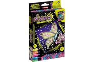 Lansay - PIXELO - Phospho 2D - Kit Dessins phosphorescents aux Effets Pointillés pour Enfants dès 7 Ans - Coloriage en Pointillés avec Stylo Électronique pour Enfants dès 7 Ans - 8 Dessins