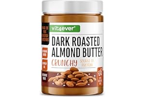 ‎VIT4EVER vit4ever Mandelbutter Dark Roasted - 1kg natürliche Mandel Butter - Extra Crunchy & intensiver Geschmack mit Salz verfeinert - High Protein - Mandelmus ohne Zusätze Öl oder Palmfett - Vegan