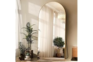 Koonmi Arched Full Length Mirror, Right Angle Design, Large Size 171×76cm, Full Length Mirror with Stand, Made of Tempered Glass Suitable for Bedroom, Entryway, Living Room, Gold