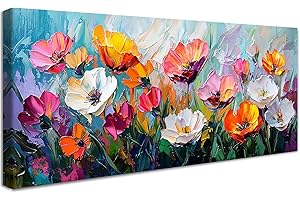 HALFLEMART Primavera Fiori Colorato Stampa su Tela Con Cornice Fiori Astratti Bontanici Floreali Pittura Quadri su tela Quadri Moderni Poster da Parete Decorazioni da Parete Soggiorno Camera da Letto 50x120cm