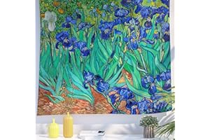 Berkin Arts Decoración Tapiz para Colgar en la pared Fondo de Tela de Poliéster Premium Post impresionismo Pinceladas coloridas de empaste 130 x 150 CM(Vincent van Gogh - Lirios)