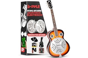 Pyle Resonator Akustik Gitarre Westerngitarre – Resonator Acoustic Guitar Western Guitar mit Amplifier – Akustische Gitarre mit Verstärker, 4/4