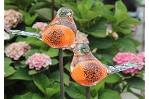 Bornhöft Lot de 2 piquets de Jardin en Verre pour décoration de parterres Faits à la Main - Sculpture Oiseau 1 (Orange Noir)