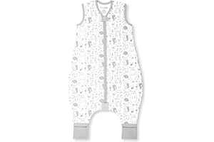 MAMA CHEETAH Baby Schlafsack mit Füße 1.0 TOG, Ganzjahres Schlafsack, Bio-Baumwolle Baby Schlafsäcke ohne Ärmeln Babyschlafsack mit Beinen für Säugling Kinder Junge Mädchen, 1er Pack, 70cm (Baby Höhe 80-90cm)