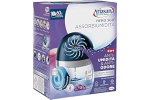 Ariasana Aero 360° kit assorbiumidità, deumidificatore ricaricabile non elettrico, assorbi umidità contro condensa e muffa, 1 dispositivo e 1 ricarica Tab lavanda da 450g