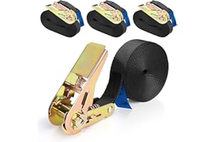 Lytool 4 Pièces 6M x 25mm Sangles d'Arrimage à Cliquet Kit de Fixation pour Moto, Voiture, Bagages Charge jusqu'à 800 kg Sangles de Tension Noires