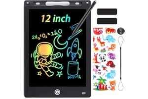 Sofore LCD Writing Tablet for Kids, 12 inch Colorful Screen Kids Drawing Board Doodle Pads Kid's Toys Birthday Present for 3 4 5 6 7 Girls Boys Learning Toys, Free Animal Cartoon Stickers (Black)