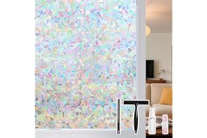 Conkov Fensterfolie Sichtschutzfolie mit Regenbogeneffekt, Elektrostatische Adsorption, Keine Klebeverbindung, Dekorfolie für Wohnzimmer Küche Büro, Halbmond-Backing, 44,5 x 200 cm mit Werkzeug