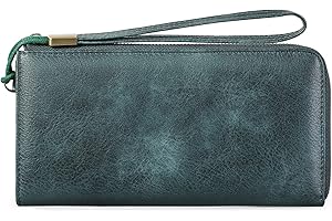 GAEKEAO Womens Wallet Wristlet Leather Clutch RFID Blocking Zip Around Wallet Long Ladies Purse with Wrist Strap