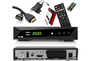 RED OPTICUM Ricevitore satellitare HD per parabola satellitare, ricevitore satellitare, 1080p, Full HD, AAC-LC Audio, HDMI, SCART, USB 2.0, cavo coassiale compatibile con DOCS – AX SBOX Set + cavo