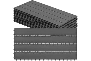 WOLTU WPC Terrassenfliesen Terrassendielen Holz-Optik 30x60cm, Fliese Bodenfliese Klickfliese mit klicksystem Bodenbelag Grau (6 Stück / 1 m²)