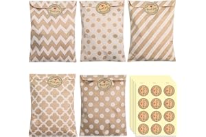 MOSTFUN 60 sztuk torebek na słodycze, małe torebki na prezenty, kolorowe torebki na słodycze, z 60 naklejkami, na urodziny dziecka, bufet, grill, wesele, imprezę, zakończenie szkoły