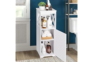 MAENGRE Waterproof Bathroom Cabinets,White Bathroom Storage Shelf Organizer Cupboard with Daily use Layer and 1 Cupboard Door 25x22x80cm