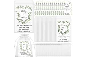 Kklolai 50 Sets Baby Shower Seed Packets Envelope Favors for Guests Baby in Bloom Green Self Adhesive Seed Packets Kraft Paper Thank You Card Bulk Organza Bags for Plant Flower lover,No Seeds