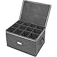 Wine Glass Storage Box Container with Divider, moving boxes for Wine glasses Case with Lid and Handles, Holds 12 Red or White Wine Glasses, Hard Shell and Stackable (Grey)