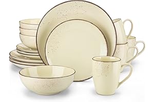 vancasso Navia Nature Dinner Set, Stoneware Vintage Look Cream Dinnerware Tableware, 16 Pieces Dinner Service Set for 4, Include Dinner Plate, Dessert Plate, Cereal Bowl and Mug