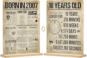 Benjia 18th Birthday Table Sign with Stand Happy 18 Years Old Birthday Signs Holder Table Display Vintage Born in 2007 UK Acrylic Poster Bday Gift Party Supply Home Decor For Men Women 20x25 cm