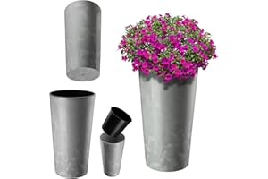 KADAX Elegant Flower Pot With Wood Chips, Removable Insert, and Protector for Office, Garden Bowl (Concrete Grey, Diameter 25.5 cm)