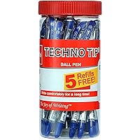 Cello Technotip Ball Pen Jar (Pack of 20 pens in Blue ink with 5 free Blue refills) |Fine writing ball pens | Exam Pens…
